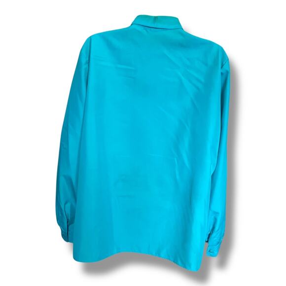 Vintage Turquoise Secretary Blouse 80s Long Sleeve Tie Neck Womens Size XL - Picture 7 of 7